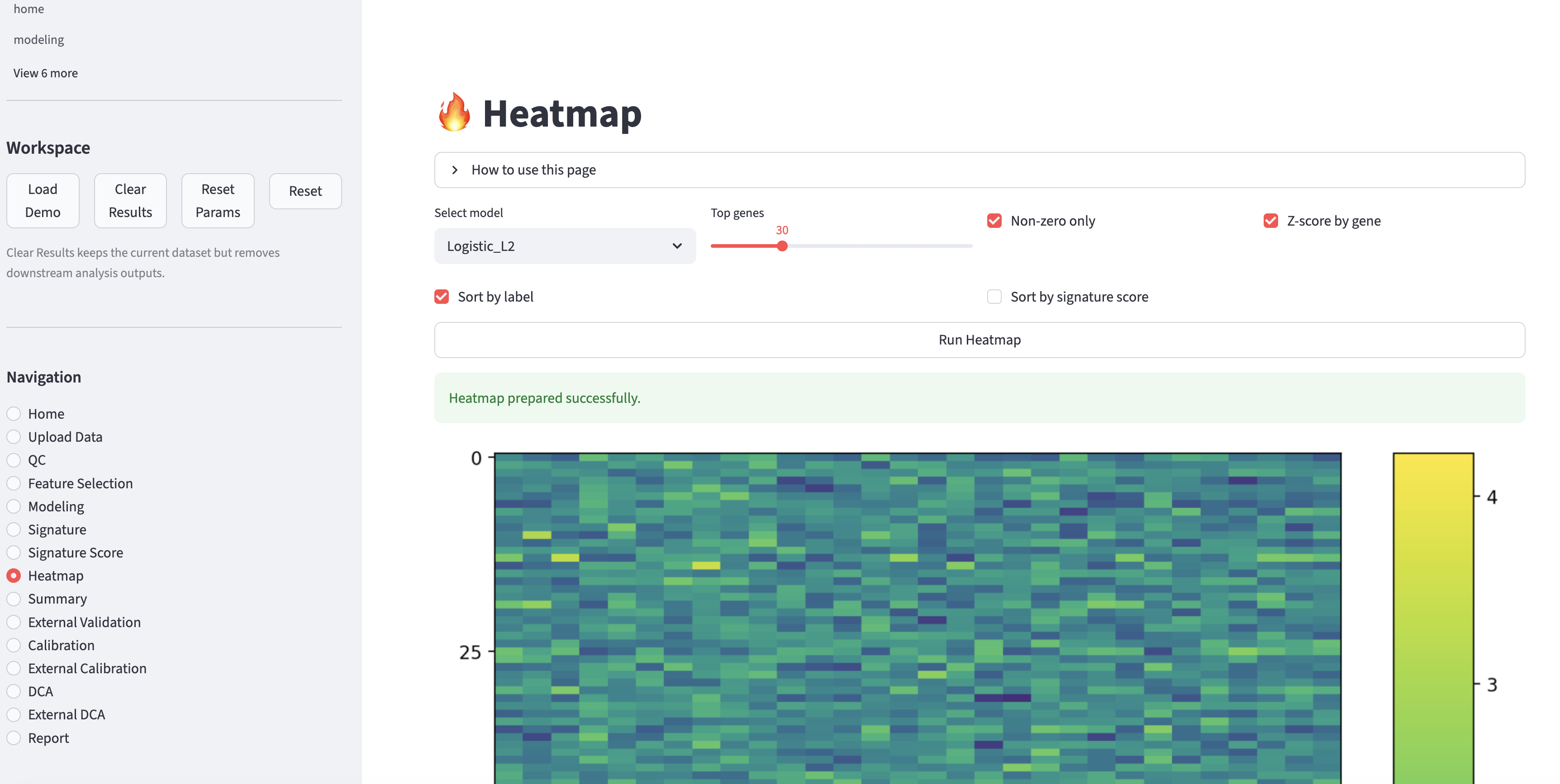 Heatmap and signature visualization screenshot