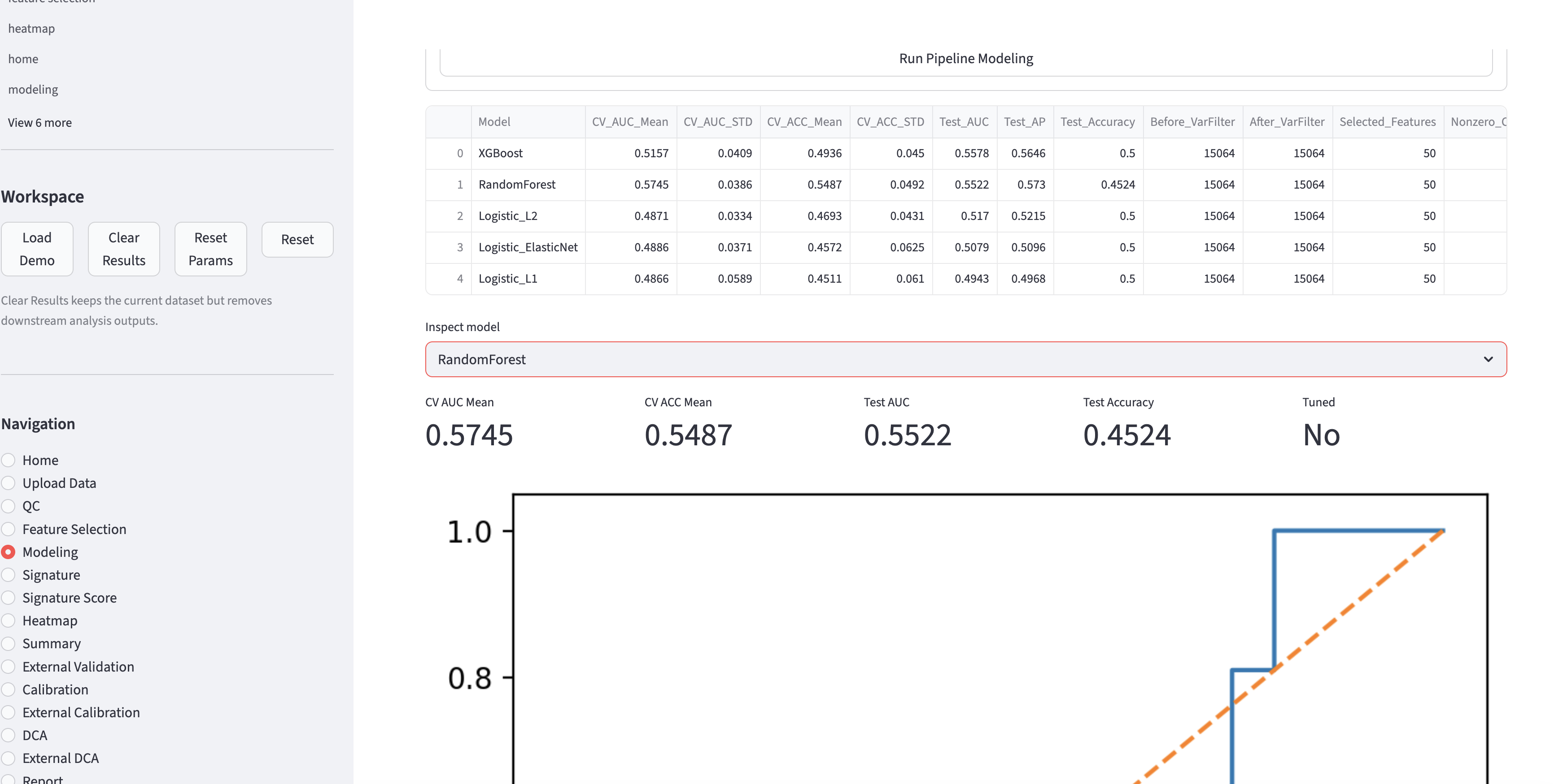 Model comparison and validation screenshot